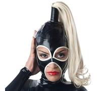 WBAODAN Masque à Capuche en Latex Masque Intégral en Caoutchouc avec Queue de Cheval Perruque pour Déguisement de Fête(Size:XXL-65CM)