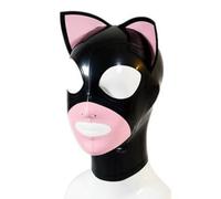 WBAODAN Masque en Latex Tête Couverture avec Des Oreilles de Chat Yeux exposés Bouche pour Fétiche Club de Fête Cosplay(Size:XL-64CM)