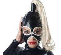 WBAODAN Masque Latex avec Fermeture Éclair Cagoule Caoutchouc avec Perruque pour Couple Fétiche SM Unisexe Adulte(Size:XS-48.5CM)