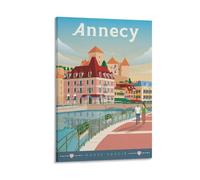WBBART Annecy France Poster de voyage vintage de Haute-Savoie sur toile Décoration murale moderne 20 x 30 cm