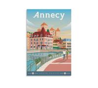 WBBART Annecy France Poster de voyage vintage de Haute-Savoie sur toile Décoration murale moderne 50 x 75 cm
