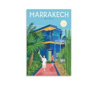 WBBART Poster vintage sur toile de Marrakech Villa du Maroc - Décoration murale moderne - 40 x 60 cm