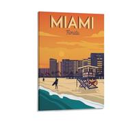 WBBART Poster vintage sur toile de Miami Beach Floride - Décoration murale moderne - 40 x 60 cm
