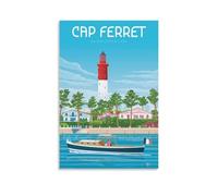 WBBART Poster vintage sur toile représentant le phare du Cap Ferret dans le bassin d'Arcachon (20 x 30 cm)