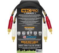 WBC-PRO-LOCAP Paire de câbles RCA de 0,3 m basse capacité 22 AWG ultra silencieux audiophile et audio de qualité professionnelle avec prises RCA Amphenol ACPR dorées et gaine en tweed noir
