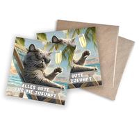 WBdesignz Carte d'adieu amusante pour départ à la retraite - Motif chat sur la plage - Cadeau d'adieu humoristique avec enveloppes - Format A6 (lot de 2)