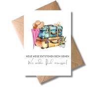 WBdesignz Carte d'adieu avec enveloppe - Salutations d'adieu pour collègues avec inscription en allemand « Vacances », plantes d'intérieur, chapeau de paille, cadeau d'adieu, félicitations pour un