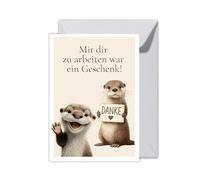 WBdesignz Carte d'adieu XXL - Motif loutre - Avec enveloppe - « Mit dir zu arbeiten war ein Geschenk » - Carte de remerciement pour vos collègues - Pour un enterrement de travail, un changement