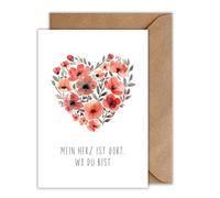 WBdesignz Carte d'amour, carte de relation, pour votre partenaire, avec inscription « Mein Herz ist da wo du bist », carte pour la fête des mères, la Saint-Valentin, les partenariats (format DIN A6)