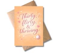WBdesignz Carte d'anniversaire 30 ans avec enveloppe - Thirty, flirty et thriving - Carte de vœux amusante, pour femme, avec inscription amusante - Carte de félicitations moderne pour petite amie