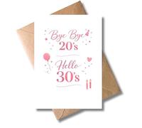 WBdesignz Carte d'anniversaire 30 ans Bye Bye 20 's Hello 30 - Carte de vœux moderne et sobre avec enveloppe - Carte de félicitations de qualité supérieure avec inscription amusante pour femme (format