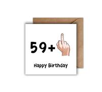 WBdesignz Carte d'anniversaire 60 ans avec enveloppe - Doigt d'honneur - Carte de vœux, pour le 60e anniversaire, 59 ans + 1" Happy Birthday (carrée)