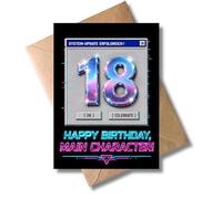 WBdesignz Carte d'anniversaire amusante pour 18e anniversaire avec enveloppe - Mise à jour du système du personnage principal - Design cyberpunk - Carte d'anniversaire rétro pour 18 ans, plein âge
