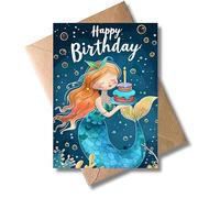 WBdesignz Carte d'anniversaire avec enveloppe - Carte d'anniversaire sirène pour fille - Carte de félicitations pour enfants Happy Birthday (format A6)