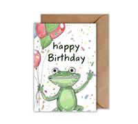 WBdesignz Carte d'anniversaire avec enveloppe - Motif grenouille - Carte d'anniversaire « Happy Birthday Grenouille » (format A6)