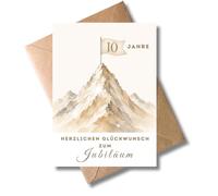 WBdesignz Carte d'anniversaire de 10 ans avec enveloppe - Carte de vœux - Drapeau du sommet de la montagne - Succès célébrer l'objectif atteint - collègues chefs employés - Anniversaire d'entreprise