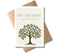 WBdesignz Carte de condoléances avec enveloppe - L'amour reste - Carte de condoléances - Carte de condoléances d'adieu - Arbre de vie - Carte de condoléances - Pour les proches restés (DIN A6)