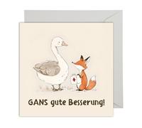 WBdesignz Carte de convalescence XXL avec enveloppe - Carte de bon rétablissement - Carte de convalescence - Carte de convalescence - Carte de vœux de rétablissement - Renard Oie (XXL 21 x 21 cm)