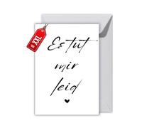 WBdesignz Carte de désolé avec enveloppe - Carte de regret « Es tut mir leid », carte de réconciliation, écriture manuscrite avec stylo simple (XXL DIN A4)