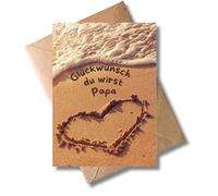 WBdesignz Carte de grossesse moderne - Félicitations tu seras papa - Carte surprise avec enveloppe et cœur, motif de plage pour annonce de grossesse - Pour futur père, ami, homme (DIN A6)