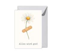 WBdesignz Carte de rétablissement XXL « Alles wird gut! » - Avec enveloppe - Bon rétablissement - Carte mignonne avec fleur de camomille et motif de pavage pour les amis et la famille pour le repos et