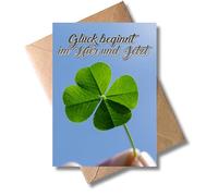 WBdesignz Carte de vœux inspirante - Le bonheur commence ici et maintenant - Carte de motivation moderne avec enveloppe et motif trèfle - Porte-bonheur, petit objet pour les amis et la famille (DIN A6