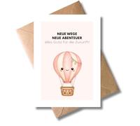 WBdesignz Jolie carte d'adieu avec enveloppe - Montgolfière - Nouvelles voies nouvelles aventures - Carte pour le nouveau départ, le changement d'équipe, le déménagement, le travail, les amis, les