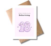 WBdesignz Jolie carte d'anniversaire pour 18e anniversaire avec enveloppe - Joli chiffre dix-huit avec visage - Carte d'anniversaire - Carte de félicitations - Pour fille, épouse, petite amie, sœur