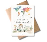 WBdesignz Jolie carte de retraite pour globe-trotters avec enveloppe - Carte de vœux, retraite, retraite - Carte du monde avec motif caravane - Pour toujours soirée fériée - Collaborateurs (DIN A6)