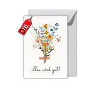 WBdesignz Jolie carte d'encouragement avec enveloppe - Belle carte de consolation « Alles wird gut! » - Carte de réconfortation chaleureuse pour amis, partenaires, collègues (XXL DIN A4)