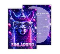 WBdesignz Lot de 12 invitations d'anniversaire pour enfant avec lama cool - Invitations d'anniversaire amusantes - Cartes d'invitation d'anniversaire - Pour filles, garçons et enfants - Dos à remplir