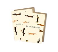 WBdesignz Lot de 2 cartes d'anniversaire « Auf ein Langes Leben » - Motif teckel, jeu de mots, carricature, blague visuelle, anniversaire, vœux d'anniversaire - Avec enveloppes DIN A6