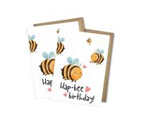WBdesignz Lot de 2 cartes d'anniversaire « Hap-bee birthday » - Motif abeilles et cœurs - Jeu de mots - Carte cadeau pour anniversaire - Avec enveloppes DIN A6
