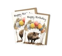 WBdesignz Lot de 2 cartes d'anniversaire pour forestiers et chasseurs, avec enveloppes au format A6, motif de chasseur forestier « Happy Birthday »
