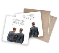 WBdesignz Lot de 2 cartes de mariage queer avec enveloppes - Mr & Mr pour fête de mariage, cartes de félicitations pour homme, couple de mariés, amour LGBTQ+ 125 x 125 mm (lot de 2, Mr. & Mr)