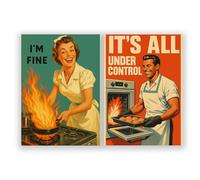 WBdesignz Lot de 2 posters - Poster de cuisine rétro avec humour - « I'm Fine » et « It's All Under Control » - Décoration murale amusante au style vintage pour cuisine, salle à manger ou café
