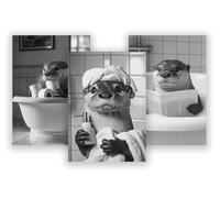 WBdesignz Lot de 3 posters - Loutres dans la salle de bain - Décoration murale amusante en noir et blanc avec motifs d'animaux pour toilettes d'invités, salle de bain ou toilettes (format A4) - Sans