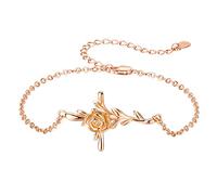 WBDWWTD Accessoires pour Filles Collier Croix, Collier Pendentif Fleur Rose Plaqué Or Rose 18 Carats Bijoux Cadeau pour Femme Cadeau d'anniversaire