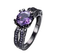 WBDWWTD Bague de fiançailles avec Pierre de Naissance Violette améthyste Noire CZ, Coupe Ronde 10 carats, Ensembles de bagues de Mariage plaqués Or Noir, Bague de fiançailles en zircone Verte, bagues