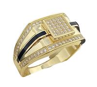 WBDWWTD Bague de luxe plaquée or 18 carats avec incrustation de coupe ronde AAA + zircone cubique micropave carrée hip hop glacé CZ bague scintillante imitation diamant bande de motard bijoux éternels