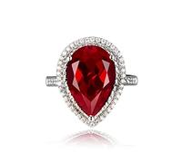 WBDWWTD Bague de mariée en Forme de Poire en Forme de Poire avec zircone cubique simulée, Bague de Grenat Ru n Argent Sterling 925 AAA Zircon Rouge, Bague de promesse plaquée Rhodium en Forme de