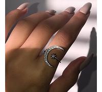 WBDWWTD Bague d'ouverture en Argent Sterling 925 avec zircone cubique AAA, Grande Lune étoile du Soleil, Bague d'ouverture en Forme de Croissant, Bande de Doigt en Strass, Demi-Lune, étoile