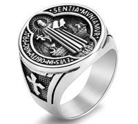 WBDWWTD Bague en Acier Titane médaille Benedict pour Hommes, Bijoux Hip Hop, Pendentif Croix plaqué Or, Cadeau pour Lui