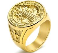 WBDWWTD Bague en Acier Titane médaille Benedict pour Hommes, Bijoux Hip Hop, Pendentif Croix plaqué Or, Cadeau pour Lui