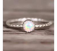 WBDWWTD Bague en Argent Sterling 925 avec Opale de feu Blanche créée Opale de feu Blanche martelée Vague Solitaire Bague de fiançailles de Mariage pour Femme Taille L1/2