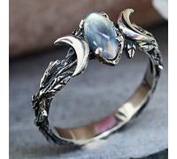 WBDWWTD Bague Pierre de Lune en Argent Sterling Bague Phase de Lune Ovale Pierre de Lune Lune Bague Rétro Créative en Forme de Larme Goutte d'eau Croissant Punk Bague Pierre de Lune Naturelle