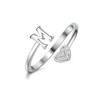 WBDWWTD Bagues en Argent Sterling 925 avec Initiale en Forme de cœur pour Femmes et Filles - Plaqué Or 18 carats, empilables et réglables avec Lettres de l'alphabet pour Adolescentes