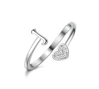 WBDWWTD Bagues en Argent Sterling 925 avec Initiale en Forme de cœur pour Femmes et Filles - Plaqué Or 18 carats, empilables et réglables avec Lettres de l'alphabet pour Adolescentes