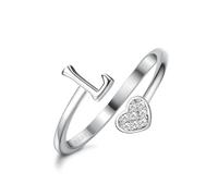 WBDWWTD Bagues en Argent Sterling 925 avec Initiale en Forme de cœur pour Femmes et Filles - Plaqué Or 18 carats, empilables et réglables avec Lettres de l'alphabet pour Adolescentes