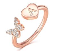 WBDWWTD Bagues initiales en Argent Sterling 925 plaqué Or 18 carats, bagues empilables pour Femmes, ne ternissent Pas, réglable, Bague de Pouce Initiale, Papillon, Lettre de l'alphabet, Cadeaux